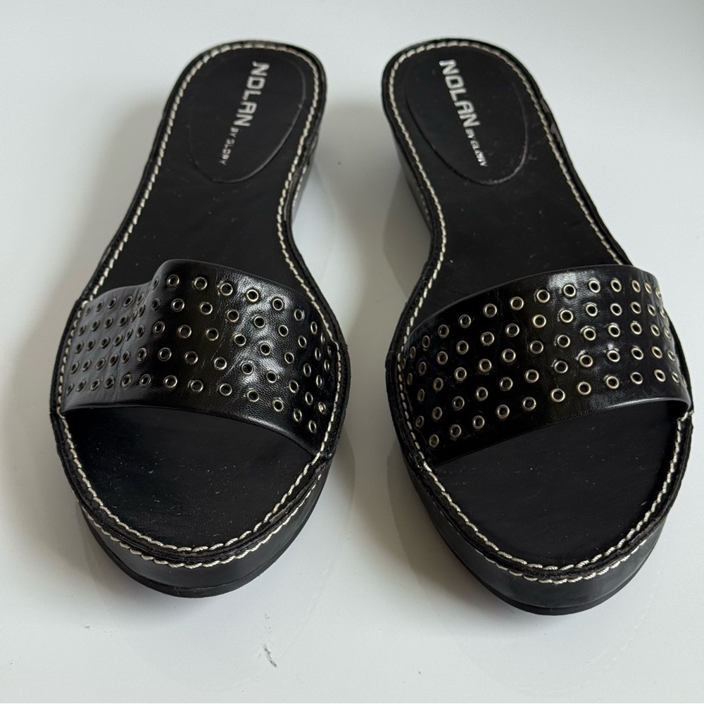 Y2K Nolan by Glory Black Leather Studded Slip On Sandals Women’s Size 8 M